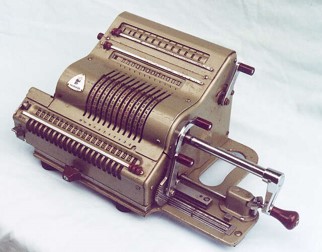 A Brunsviga hand cranked mechanical calculator as used by Hodgkin and Huxley to compute numerically the solutions to their differential equations for the action potential in the squid giant axon in 1952.