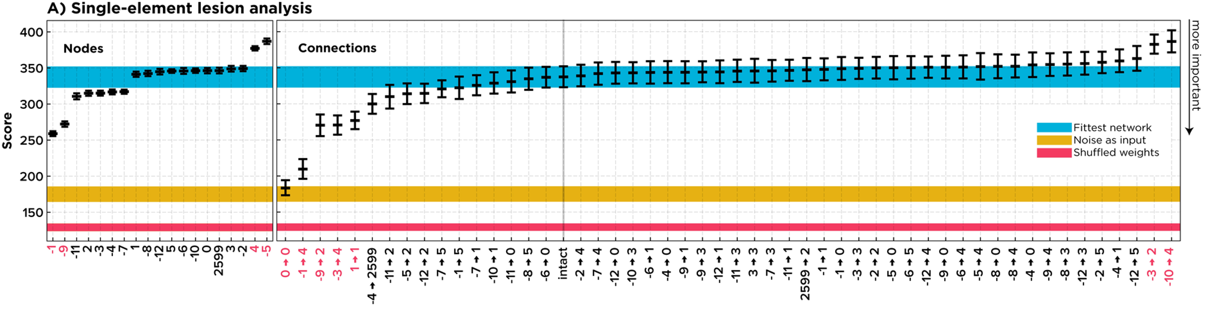 How silencing the individual nodes (left) or weights (right) alters the performance of a trained neural network .